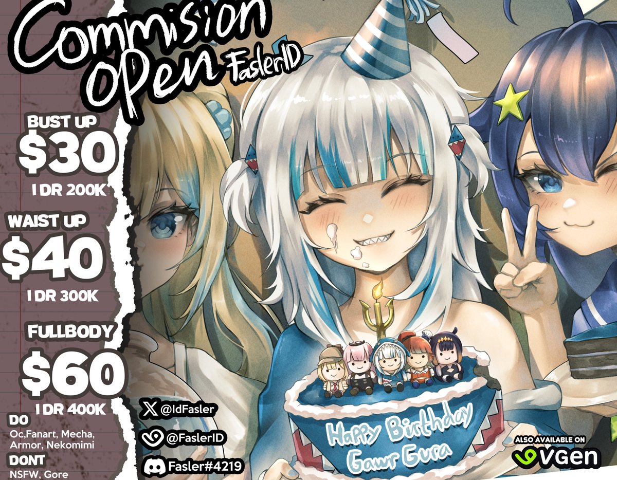 IdFasler's tweet image. Hello everyone!
I'm opening commission for this month,
You can DM me if you interested!
You can also check my Sample and Tos on Vgen
vgen.co/FaslerID
✨RTs & shares are very appreciated!✨
Thank you❤️
#commissionsoopen #commissions #VGenComms