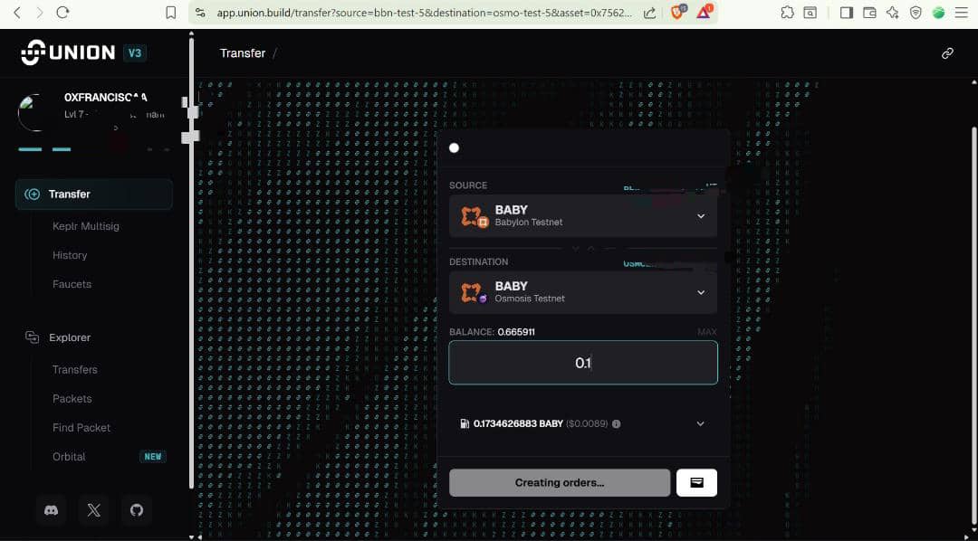0xFranciscaa's tweet photo. Guys, while we slept, @union_build Devs cooked!!!!! 

UNION V3 is live and what's new?👇👇👇

➢ BNB and Osmosis chain tasks and achievement has been added. 

There is a total of 30 XPs to be gotten in total here.

For BNB, there's 15 XP and you need to complete three tasks:

✅ The first is performing 25 transfers into BSC. That is, BNB will be the destination chain. This gives 5 XP

✅ The second is performing 100 transfers into BSC Testnet. We are all already familiar with this. This gives a total of 5 XP too

✅ The third is interacting with BSC testnet for at least 5 days. This also gives 5 XP.

This sums up the BNB XPS to 15.

Now, let's move to OSMOSIS:

For Osmosis, there's a total of 15 XP too for grabs.

Let's dive into the how:

✅You need to perform 25 transfers into Osmosis testnet. This gives 5 XP.

✅ The second task is performing 100 transfers. This will give you 5XP.
In both transactions, Osmosis should be your destination chain.

✅ The third task under this is interacting with Osmosis chain for at least 5 days. This gives you 5 XP

If you sum everything together, that would be 15 XP.

➢ We now have ORBITAL visualizer which shows transfers in real time.

➢ There is also styling and quality life enhancements

Which of these updates are you most excited about?

For me, it's all for real.

30XP is a lot to go grab, so guys, let's get to work and push those Union testnet transactions.

Don't allow me outwork you on-chain.😊

With that being said, see you later!!!
ILY. 🦈