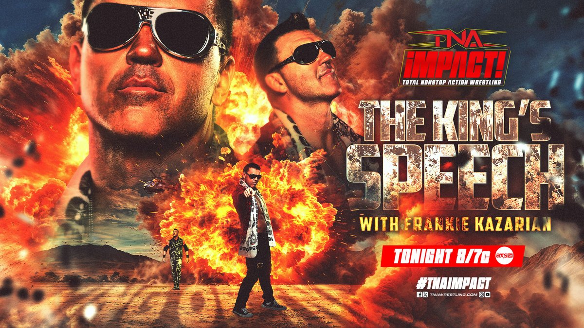 TONIGHT on #TNAiMPACT!

“The King of TNA” speaks just weeks before #TNASlammiversary. What message does <a href="/FrankieKazarian/">👑 Frankie Kazarian 👑</a> have for the TNA locker room? Find out TONIGHT! 

📺 8/7c | <a href="/AXSTV/">AXS TV</a> 🇺🇸 | <a href="/Sportsnet/">Sportsnet</a> 360 🇨🇦 | TNA+ &amp; YouTube 🌎