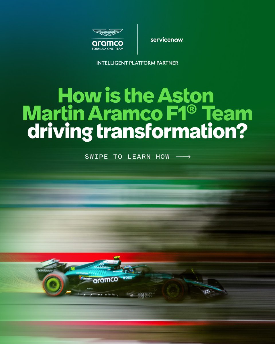 Abhilash023's tweet photo. What powers one of the fastest teams in the world? Smarter workflows, faster decisions, and real-time data all made possible by ServiceNow.Find out how we’re driving transformation for the Aston Martin Aramco F1® Team:https://t.co/E0VGlLPCdv Data. Faster Decisions. Winning Teams. https://t.co/VNzc7sy2fm
