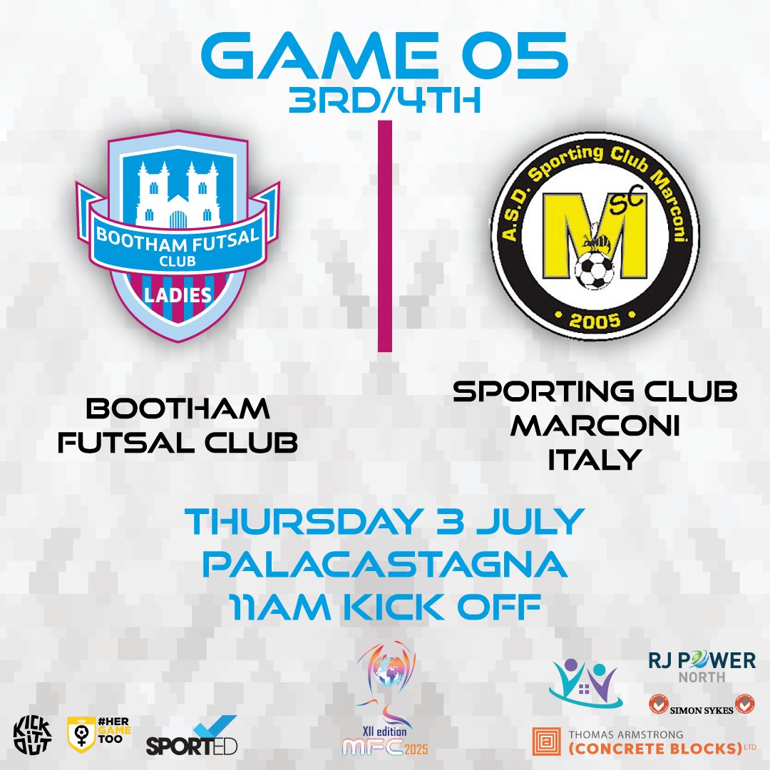 Last game of an amazing week!
Leave it all on the pitch and go claim that 3rd place!
You’ve inspired so many already. Now let’s go out in style.
<a href="/FA_NFS/">FA National Futsal Series</a> <a href="/NorthRidingFA/">North Riding FA</a> <a href="/FutsalRt/">FutsalRT</a> <a href="/totalfutsal_/">Total Futsal</a> <a href="/CYC_YorkSalTeam/">Sport and Active Leisure Team York</a> #KickItOut #HerGameToo <a href="/england_futsal/">ENGLAND FUTSAL </a>