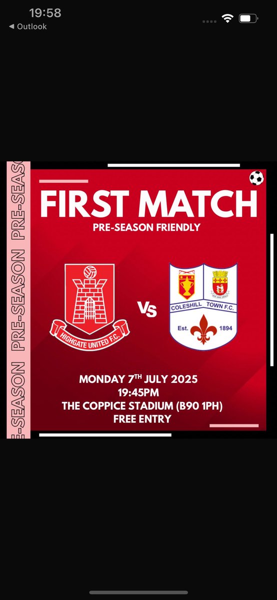 Highgate United FC (@highgateunited) on Twitter photo Next Monday sees us take on local lads <a href="/coleshilltownfc/">Coleshill Town FC</a> at The Coppice. Should be a great pre season game with plenty of talent in show. Next Monday sees us take on local lads <a href="/coleshilltownfc/">Coleshill Town FC</a> at The Coppice. Should be a great pre season game with plenty of talent in show.