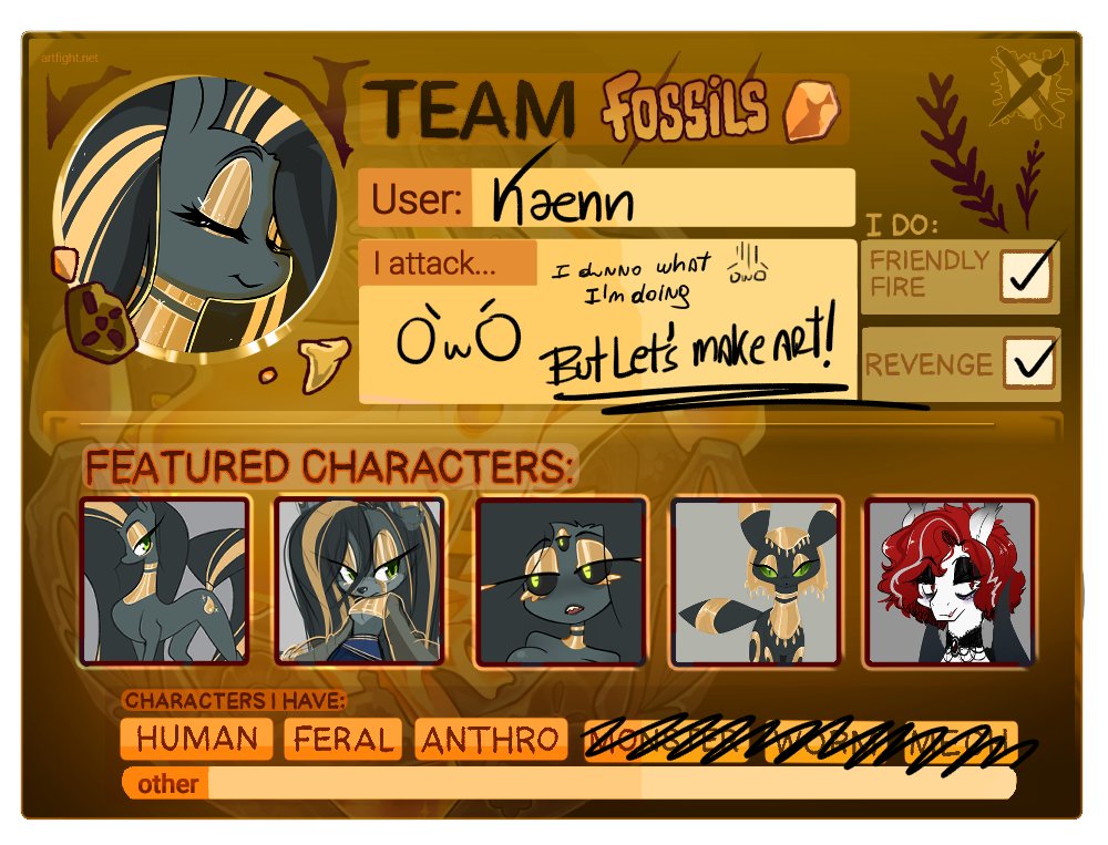 This year I'll be part of the artfight! I never did it before so I'm very excited about it! &lt;3 
artfight.net/~Kaenn

Its funny that almost all of my characters are different designs/universes of my main oc Golden Tears and then... dark clops. Lolol.