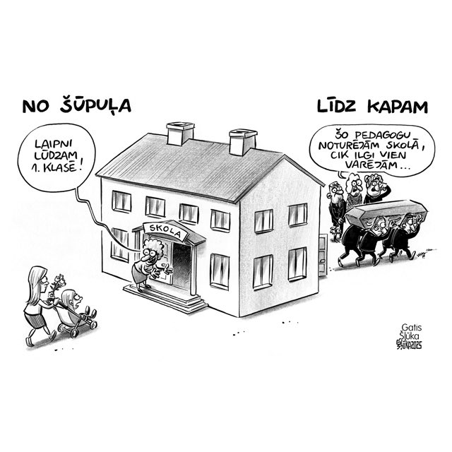 KarikaturaLv's tweet image. Intervijā LTV @dacemelbarde izteicās,ka,meklējot ietaupījumu, @IZM_gov_lv atkal apsver skolu sākt agrāk un 1.klasē sūtīt 6 gadu vecumā. Tas ļautu skolu beigt gadu ātrāk – 18 gadīgi jaunieši nevis turpinātu mācības,bet studētu augstskolā vai iesaistītos darba tirgū. @lasilvportals