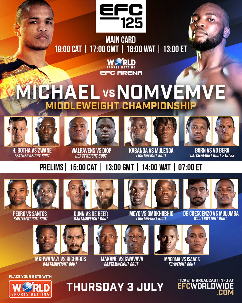 IT’S FIGHT NIGHT 🤜💥🤛

#EFC125 Michael VS Nomvemve - Watch from anywhere in the world at efcworldwide.tv