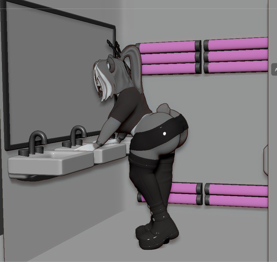 Some progress on Ame! Assuming I match up the reflections right, she should be looking at the viewer from the mirror