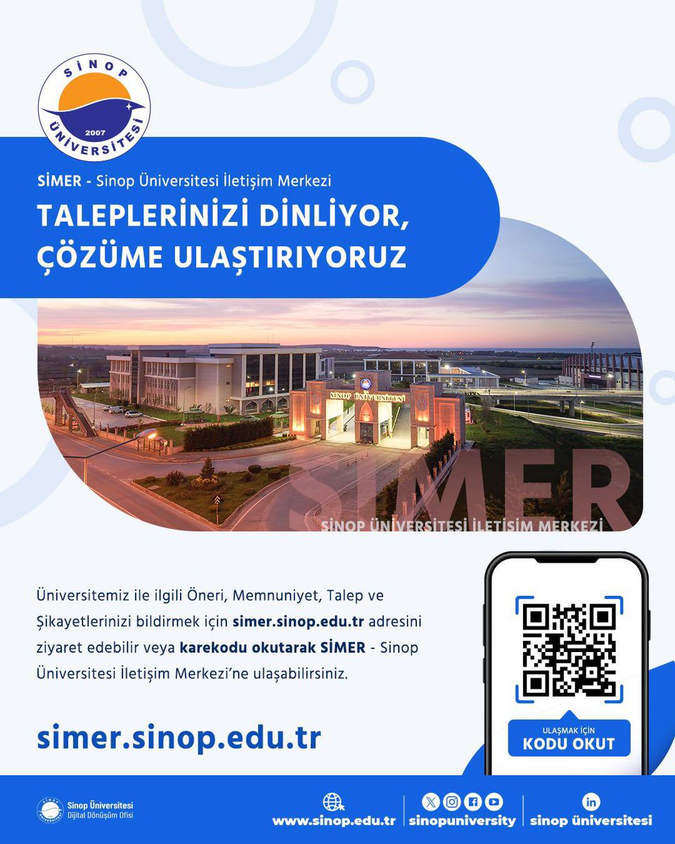 🎯 Talepleriniz bizim için önemli!

🎓 Sinop Üniversitesi İletişim Merkezi (SİMER), öneri, memnuniyet, talep ve şikayetlerinizi dinliyor, çözüme ulaştırıyor.

📲 simer.sinop.edu.tr adresini ziyaret edin ya da karekodu okutarak bize ulaşın!

#SinopÜniversitesi 
#SİMER