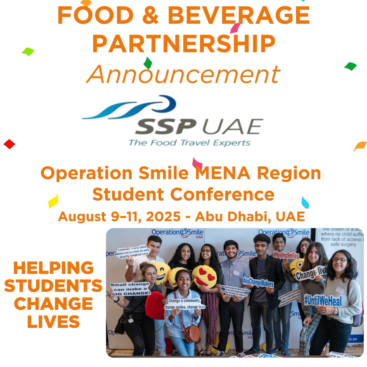 Announcement #FoodBeverage Partner - #SSPUAE 

We are honored to welcome SSP UAE water as a food and beverage partner for the
@OperationSmile #MENAStudentConference2025

#OperationSmileUAE #YouthEmpowerment  #globalnonprofit #cleftconditions #cleftlipandpalate #UAE