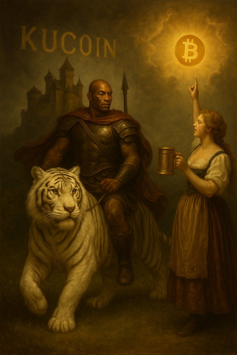 DROPLAND_io's tweet photo. The Riders of the Crypto Renaissance”
A warrior atop a white tiger, KuCoin Castle behind him, eyes fixed on the Bitcoin sun.
And her? She raises the mug – to the next bull run. 🍻☀️
#Bitcoin #KuCoin #CryptoArt #BTC #NFT #BaroqueMeme #DropLand
👉 Follow @DropLand_io
The whitepaper drops 7/7