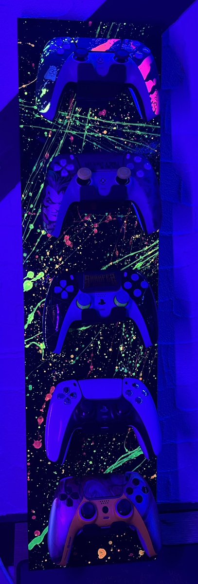 I got tired of my Controllers laying around so I mounted them to a board I painted. I don’t think I did half bad.