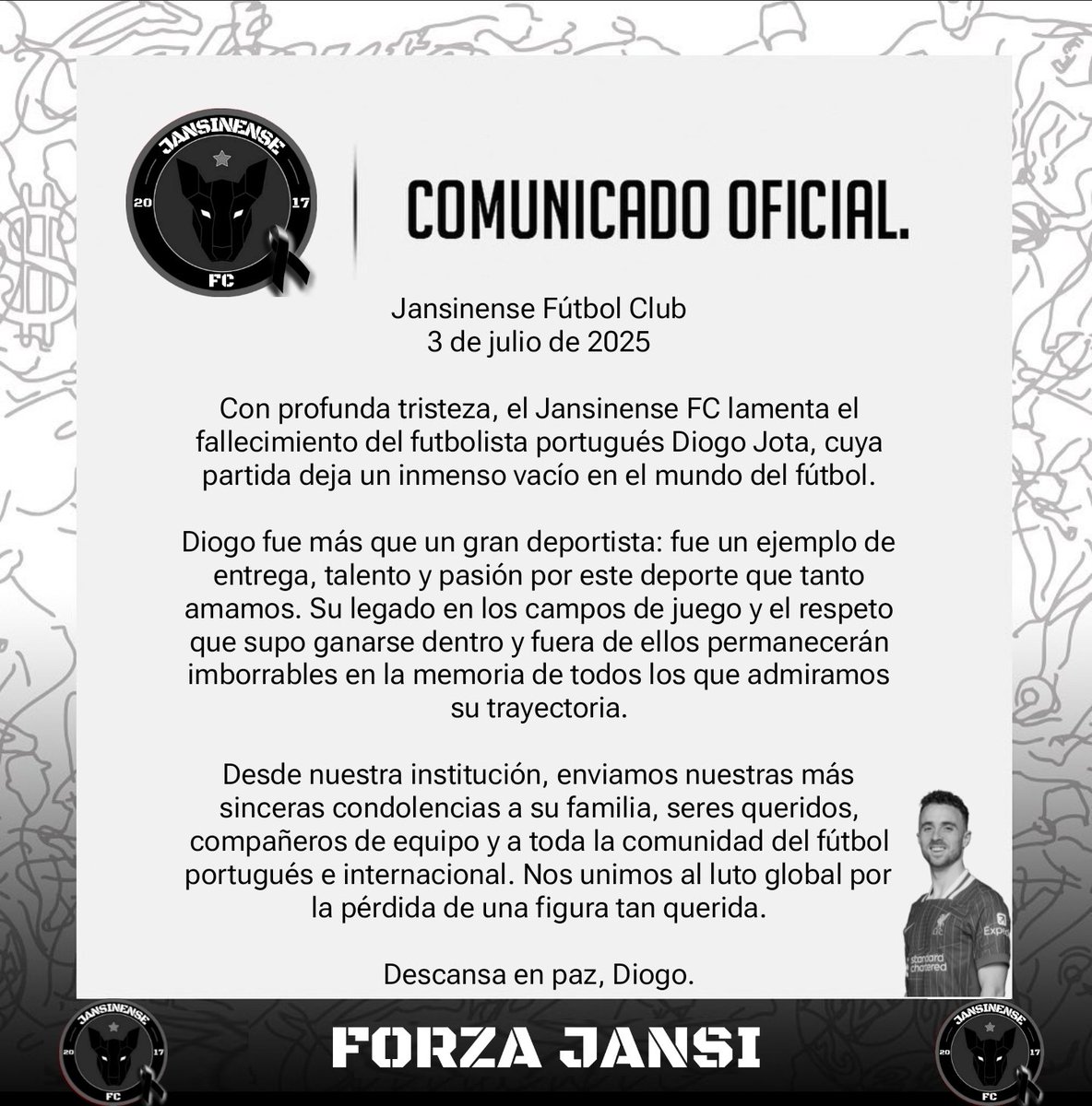 Comunicado oficial. Diogo Jota.