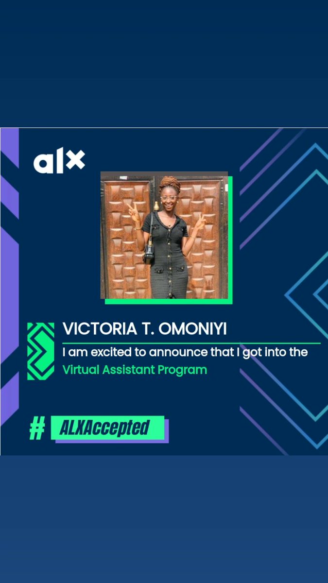 OmoniyiVee's tweet image. I'm so excited to share that I've been accepted into the ALX Virtual Assistant program! 🎉. This isn’t just a new step for me—it’s a big leap toward growth, learning, and connecting with amazing people. Go Vee🥰💃😂
Let’s go! 💪 #ALXVA #NextChapter #Growth