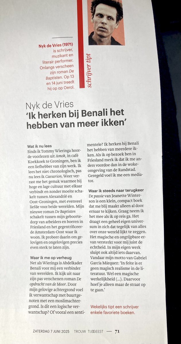 Nykdevries's tweet image. Mooie recensies over 'De Baptisten' in het Friesch Dagblad en Dwars (krant van Amsterdam-Oost), plus drie leestips in Trouw n.a.v. mijn nieuwe roman: van Tommy Wieringa, @abdelkabenali en Jeanette Winterson. 'De Baptisten' bestel je hier:
libris.nl/singeluitgever…