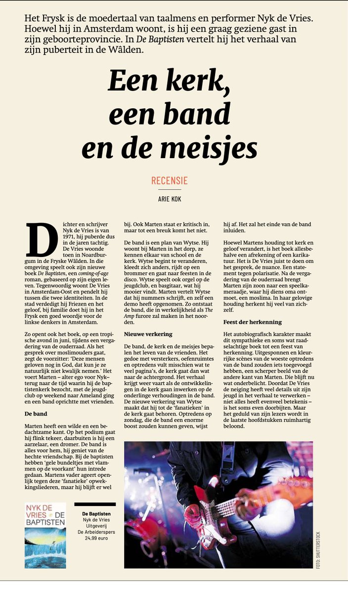 Nykdevries's tweet image. Mooie recensies over 'De Baptisten' in het Friesch Dagblad en Dwars (krant van Amsterdam-Oost), plus drie leestips in Trouw n.a.v. mijn nieuwe roman: van Tommy Wieringa, @abdelkabenali en Jeanette Winterson. 'De Baptisten' bestel je hier:
libris.nl/singeluitgever…