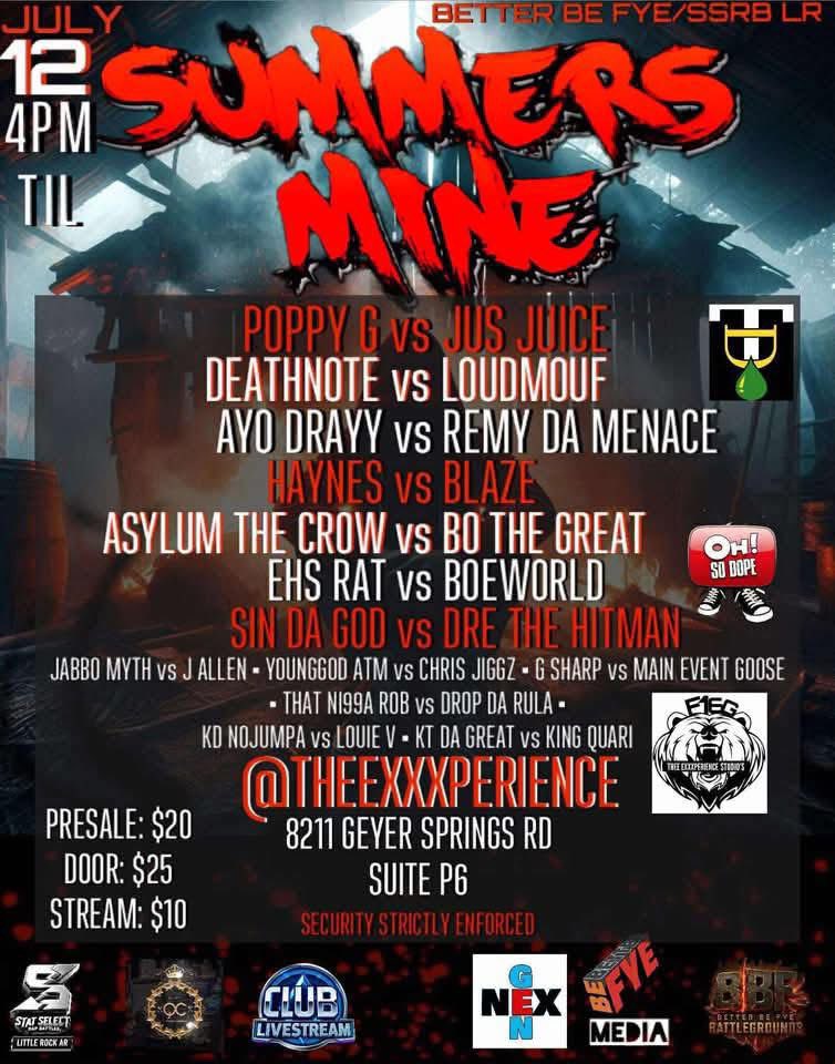SinDaGod1's tweet photo. July 12 it’s going down in Little Rock @SinDaGod1 VS @DreThaHitman409  don’t want to miss this one #Sindagod #LOA #Godsflow #BBF #Chicago #Harvey #Texas #Arkansas #Battlerap #urltv https://t.co/UGiOxRtinN