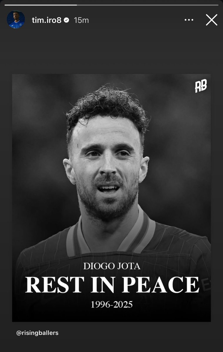 📱Tim Iroegbunam’s latest Instagram story post on Diogo Jota❤️💙