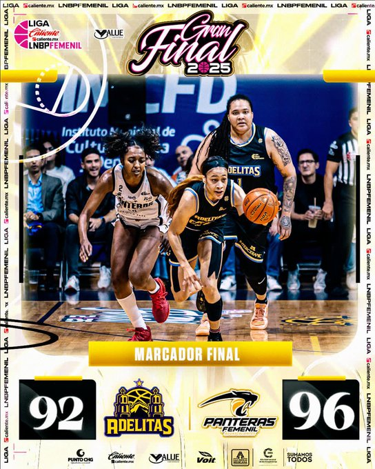 🇲🇽🇲🇽LIGA MEXICO🇲🇽🇲🇽

🏆🔥 ¡FINAL DE LOCURA EN LA #LNBPFemenil!
Las Panteras Femenil rugieron más fuerte y se llevan un partidazo de la Gran Final:
🟡 Panteras 96
🟣 Adelitas 92

Nuestra <a href="/NdouraStou/">Astou Ndour</a>  y  la jugadora de Araski <a href="/_toussy/">Dominique Toussaint</a>, son CAMPEONAS!!

⚔️ Intensidad, talento y