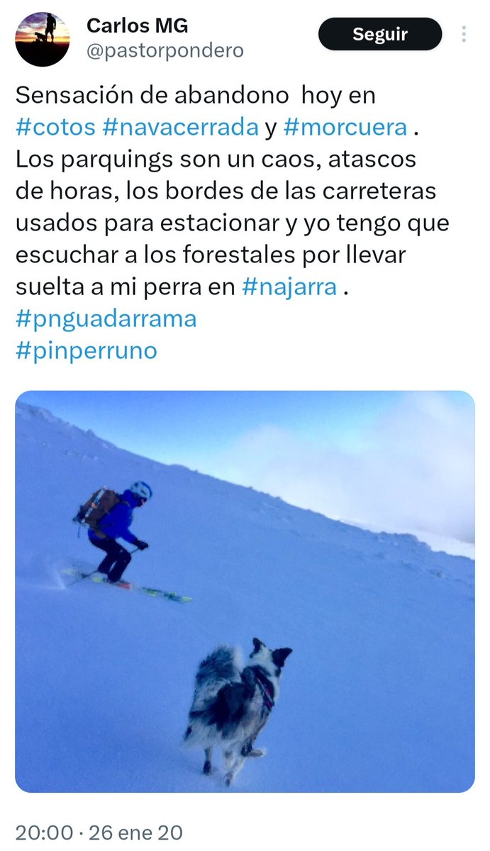 JulioVias's tweet photo. @pastorpondero @Alberto16611155 @PN_Guadarrama @AAFF_CCOO_CM @UGT_CAF_MADRID @oapngob @Bachweg7 @ElGuadarramista @pastorpondero, lo que no queda muy bien en redes sociales es que hagas público lo mucho que te gusta saltarte la normativa del PRUG llevando suelto a tu perro, y a la vez exijas que la administración del #PNGuadarrama la cumpla por su parte.
Así no harás carrera como influencer. https://t.co/EpW3hhg2KV