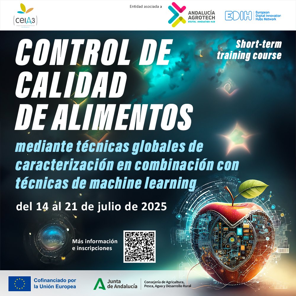 citoliva (@citoliva) on Twitter photo 📢<a href="/cei_A3/">ceiA3</a> vuelve con la 2ª edición de su formación ONLINE
CONTROL DE CALIDAD DE ALIMENTOS mediante técnicas globales de caracterización en combinación con técnicas de machine learning
🗓️14-21/7
➡️Startups/PYMES agroalimentarias
✍️cutt.ly/qrTGq5RB
<a href="/DIHAndAgrotech/">Andalucía Agrotech DIH</a> <a href="/edih_net/">European Digital Innovation Hubs Network</a> 📢<a href="/cei_A3/">ceiA3</a> vuelve con la 2ª edición de su formación ONLINE
CONTROL DE CALIDAD DE ALIMENTOS mediante técnicas globales de caracterización en combinación con técnicas de machine learning
🗓️14-21/7
➡️Startups/PYMES agroalimentarias
✍️cutt.ly/qrTGq5RB
<a href="/DIHAndAgrotech/">Andalucía Agrotech DIH</a> <a href="/edih_net/">European Digital Innovation Hubs Network</a>