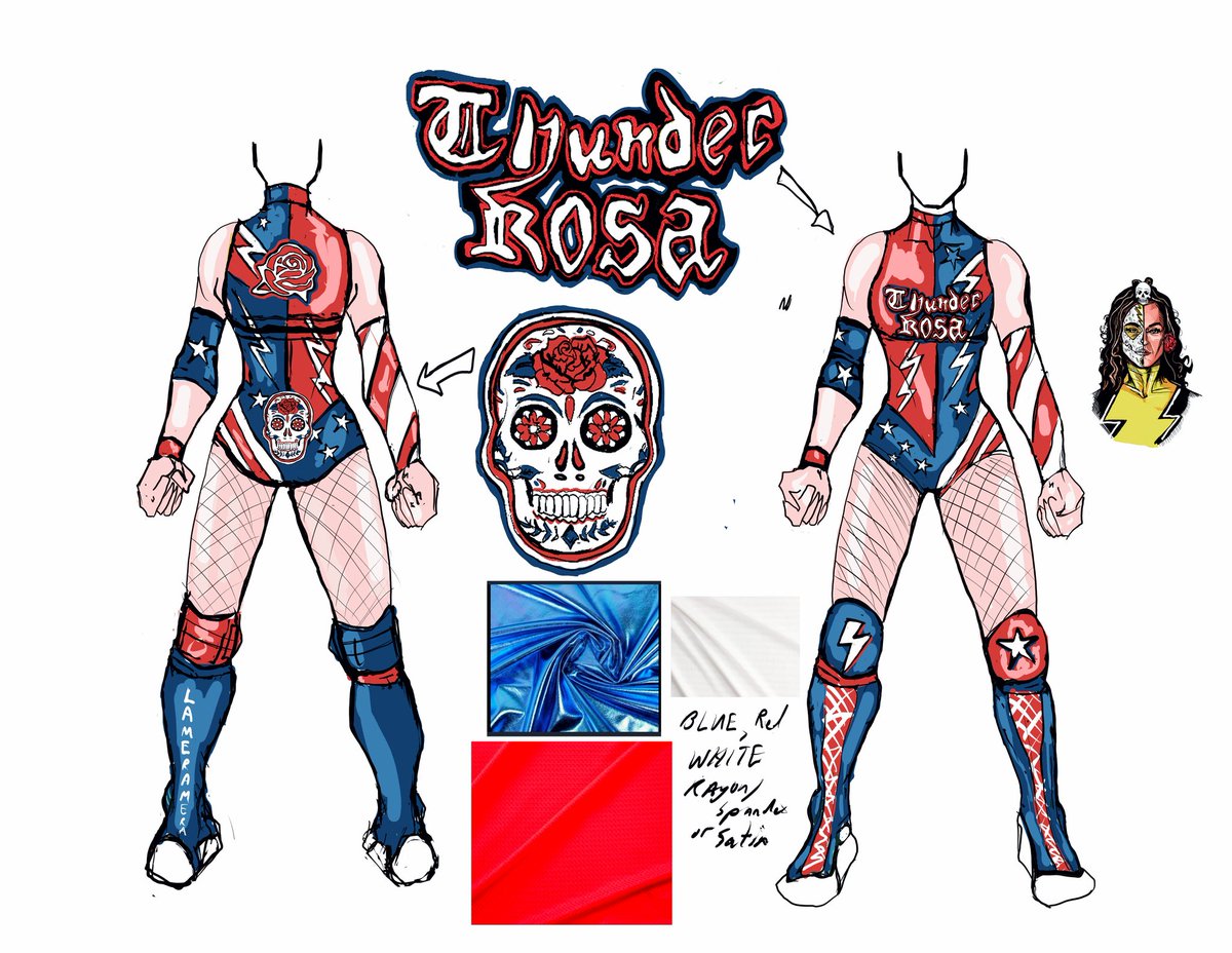 I went ahead and designed an American Flag theme ring gear for <a href="/thunderrosa22/">Thunder Rosa</a> , just in time for 4th of July! #ringgeardesign #thunderarmy⚡️ #aew #thunderrosa #wrestlingart