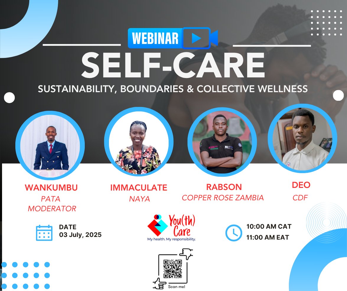 AYARHEP_KENYA's tweet image. 🚨 We have less than 2 hours to go!
Join the #YouthCare consortium partners today for a self-care webinar:
“Sustainability, Boundaries & Collective Wellness”
🗓️ Today
🕒 11:00 AM EAT
📍 Zoom → shorturl.at/s9W0I
#AYARHEPSpeaks #SelfCareMatters #SelfCare