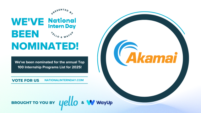 eHenriksson's tweet photo. .@Akamai has been nominated for Yello and @wayup’s Top 100 Internship Programs list. Vote for us daily through July 10 in honor of National Intern Day. Your support means a lot! https://t.co/nL6JVWqtr7 https://t.co/twENrmiiOr