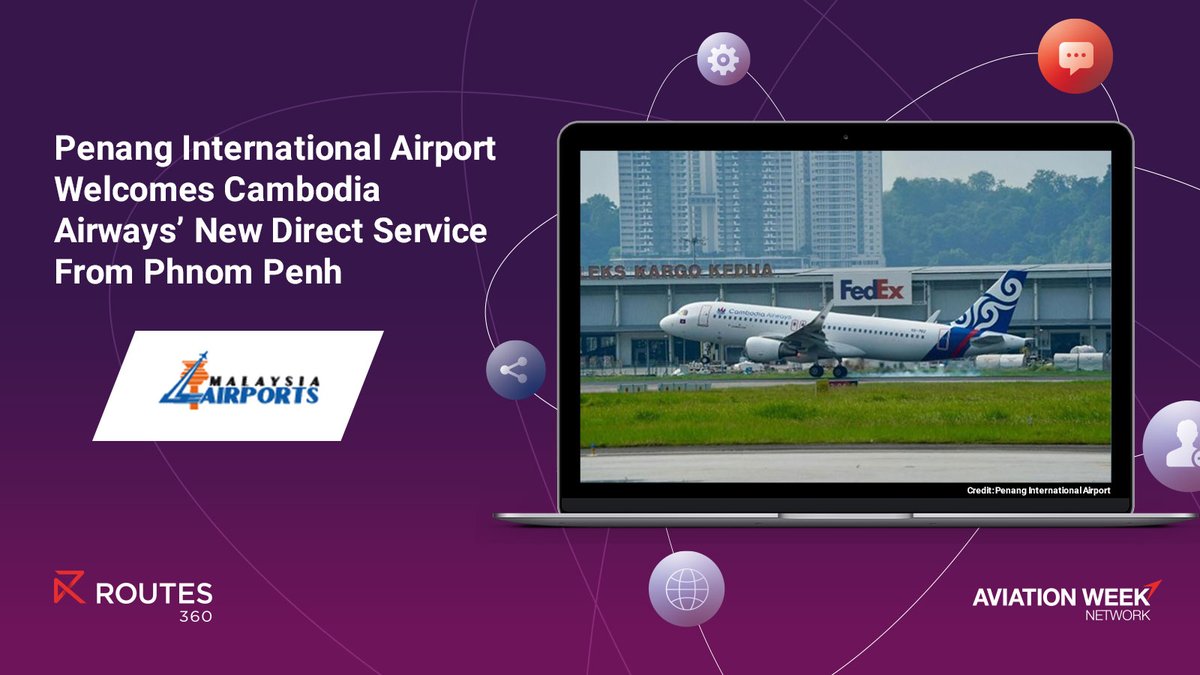 📢 #Routes360 member success 📢 

Penang International Airport (PEN) welcomed Cambodia Airways as its 18th foreign airline, marking the launch of the first direct service between Phnom Penh (PNH) and PEN: bit.ly/44bYpP8