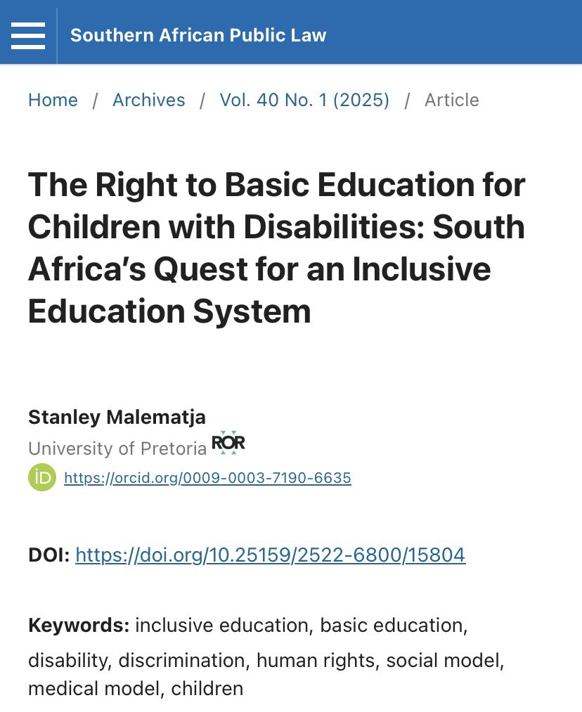 Publication update‼️

Our senior Attorney, Mr Stanley Malematja recently published an academic article titled “The Right to Basic Education for Children with Disabilities: South Africa’s Quest for an Inclusive Education System”. It is published with the Southern African Public