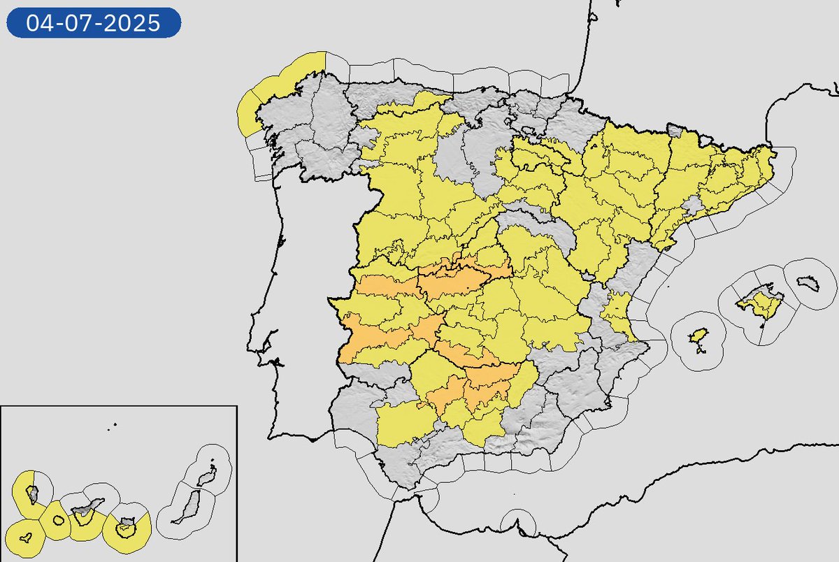 03/07 08:36 Avisos activos hoy y mañana en España por lluvias, temperaturas máximas, tormentas, costeros y vientos. Nivel máximo de aviso: naranja.
Actualizaciones en aemet.es/es/eltiempo/pr…