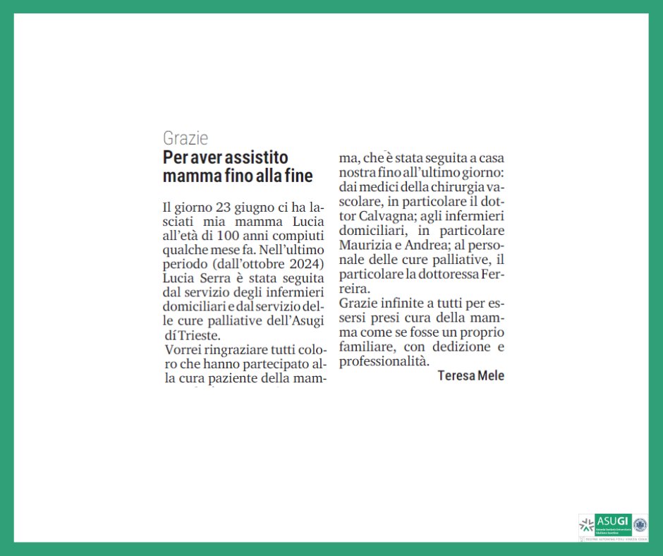 AsugiFVG's tweet image. Da @il_piccolo di oggi 👇 
#ringraziamenti #inostriprofessionisti #sanitaasugi #SanitaFVG #ASUGI