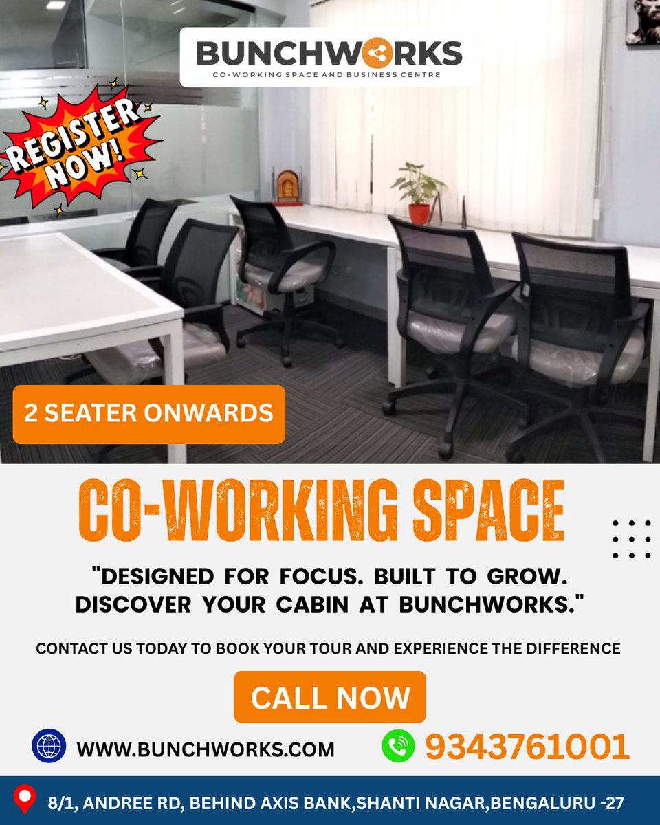 bunchworks's tweet photo. 🚀 Smart Spaces for Ambitious Minds — Book Yours Now! Looking to escape distractions and unlock your full potential?
#Bunchworks #SmartSpaces #CoworkingBangalore #StartupSpaces  #BangaloreCoworking #ShantiNagarOffice #FlexWorkspaces  #ProductivityZone #AmbitiousMinds https://t.co/IMcuCddMSs