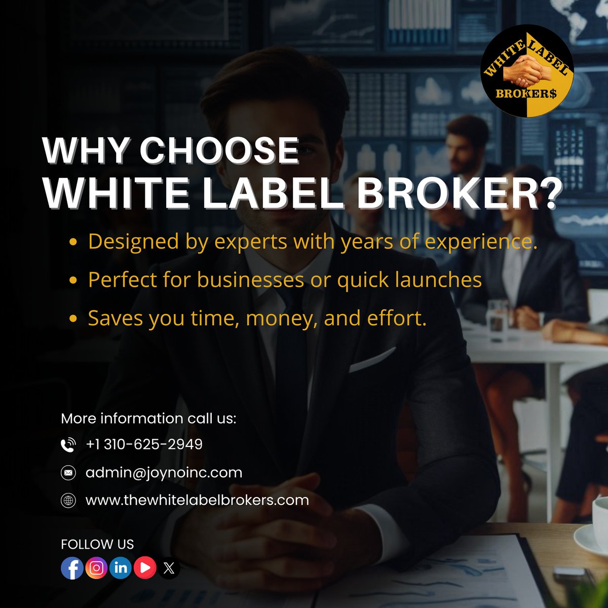 TheWhiteLB_off's tweet photo. ๐ Why Choose a White Label Broker?
Contact us now at +1 310-625-2949
๐ง Email: admin@joynoinc.com
๐ Visit: https://t.co/I7kE6TeQ78
#WhiteLabelBroker #FinancialSolutions
#BrokerageBusiness #StartSmart #Entrepreneurship #OutsourcingBrokerage #GrowYourBusiness #QuickLaunch https://t.co/wKsXraNz7V