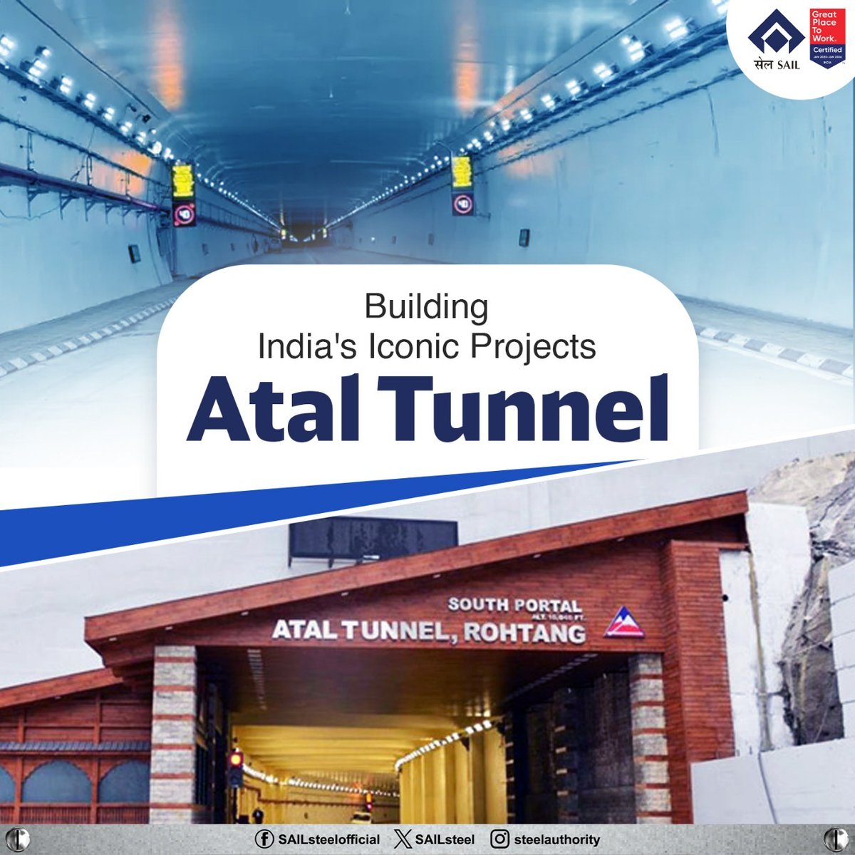 Steel Authority of India Limited (SAIL) (@sailsteel) on Twitter photo SAIL steel strengthens the Atal Tunnel, the world’s longest highway tunnel above 10,000 ft—ensuring strength, resilience and all-weather connectivity in the Himalayas.
<a href="/narendramodi/">Narendra Modi</a> <a href="/PMOIndia/">PMO India</a> <a href="/SteelMinIndia/">Ministry of Steel</a> <a href="/hd_kumaraswamy/">ಹೆಚ್.ಡಿ.ಕುಮಾರಸ್ವಾಮಿ | H.D.Kumaraswamy</a> <a href="/BjpVarma/">Bhupathiraju Srinivasa Varma</a> <a href="/mygovindia/">MyGovIndia</a> <a href="/PIB_India/">PIB India</a>
#SteelAuthority SAIL steel strengthens the Atal Tunnel, the world’s longest highway tunnel above 10,000 ft—ensuring strength, resilience and all-weather connectivity in the Himalayas.
<a href="/narendramodi/">Narendra Modi</a> <a href="/PMOIndia/">PMO India</a> <a href="/SteelMinIndia/">Ministry of Steel</a> <a href="/hd_kumaraswamy/">ಹೆಚ್.ಡಿ.ಕುಮಾರಸ್ವಾಮಿ | H.D.Kumaraswamy</a> <a href="/BjpVarma/">Bhupathiraju Srinivasa Varma</a> <a href="/mygovindia/">MyGovIndia</a> <a href="/PIB_India/">PIB India</a>
#SteelAuthority