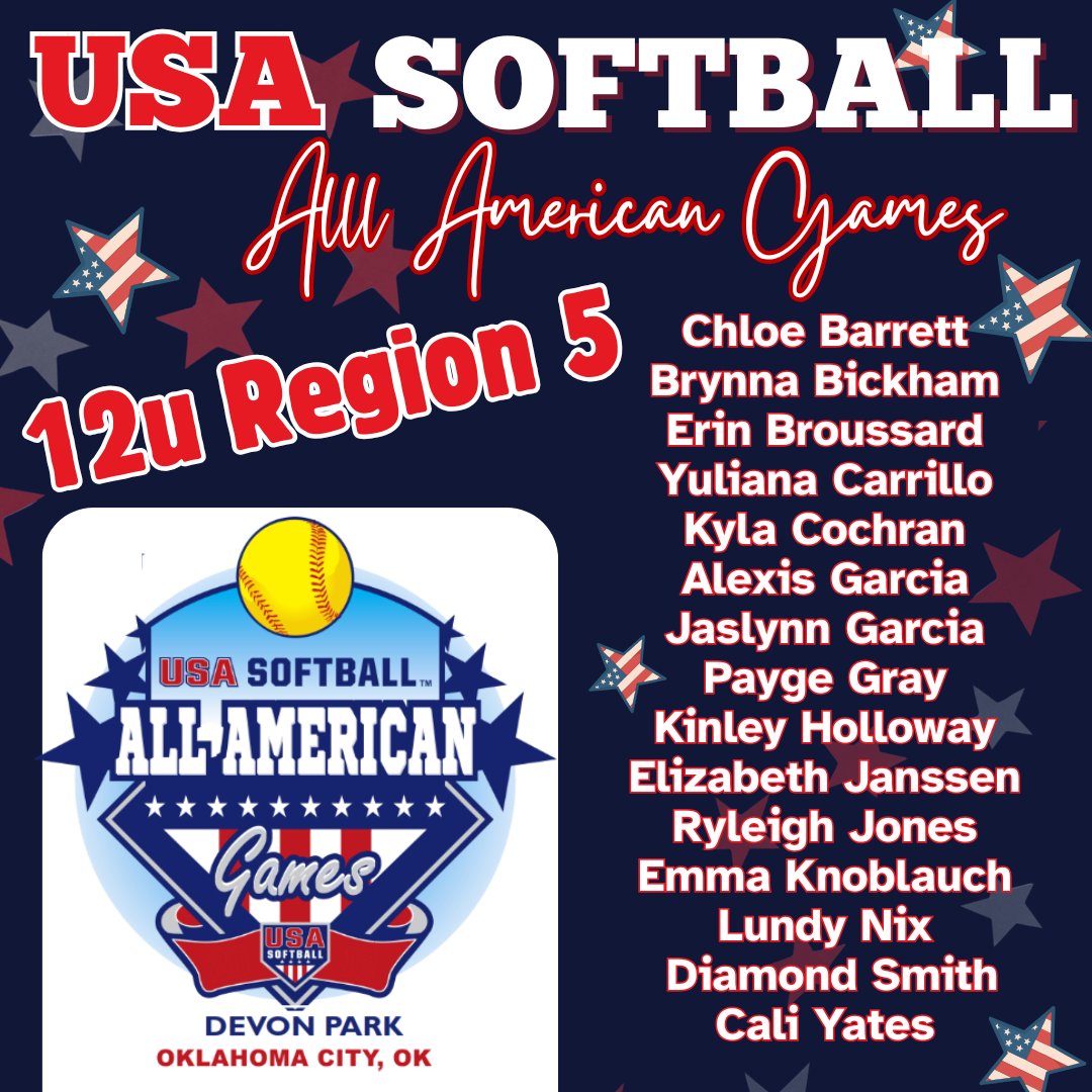 🚨Exciting News: 2025 Region 5 Freedom 12U All-American Team 🚨
A huge congratulations to the 15 talented athletes who have earned their spot on the Region 5 All-American Team! 🥎🇺🇸
