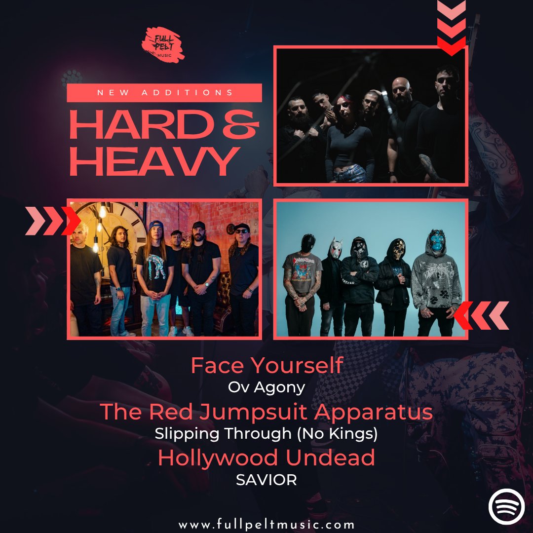 fullpeltmusic's tweet photo. NEW ADDITIONS to our 'Hard &amp; Heavy' Playlist!

#faceyourself - 'Ov Agony'
@REDJUMPSUIT - 'Slipping Through (No Kings)
@hollywoodundead - 'SAVIOR'

Links in comments 👇 https://t.co/KrgEa4D0YJ