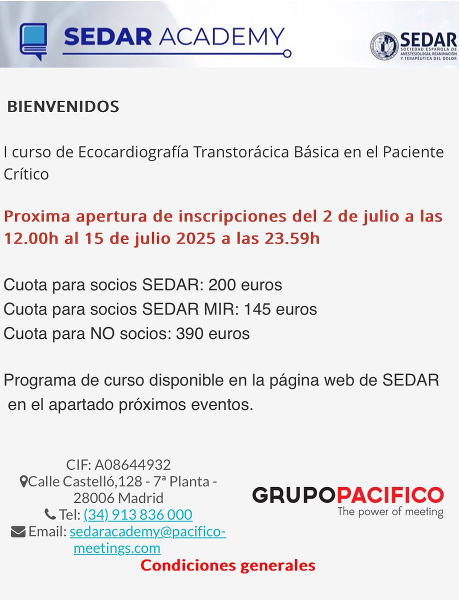 No te lo puedes perder, aprende eco transtoracica desde casa, y maneja tus pacientes con mayor precisión, aprovecha el verano! Curso <a href="/sedar_es/">SEDAR</a>  link de inscripcion intranet.pacifico-meetings.com/GescoWeb/?cfg=….