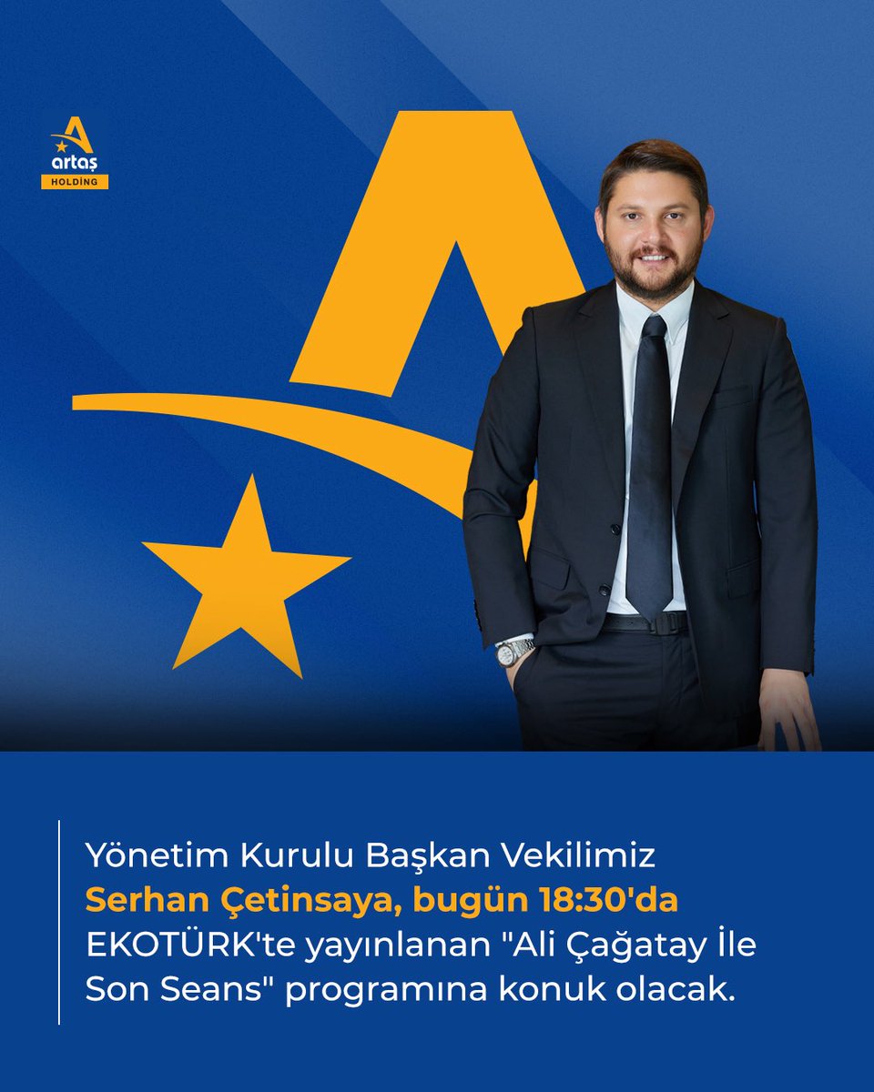 Yönetim Kurulu Başkan Vekilimiz Serhan Çetinsaya, bugün 18:30'da EKOTÜRK'te yayınlanan "Ali Çağatay İle Son Seans" programına konuk oluyor.

#ArtaşHolding #EkoTürk #AliÇağatay #SonSeans