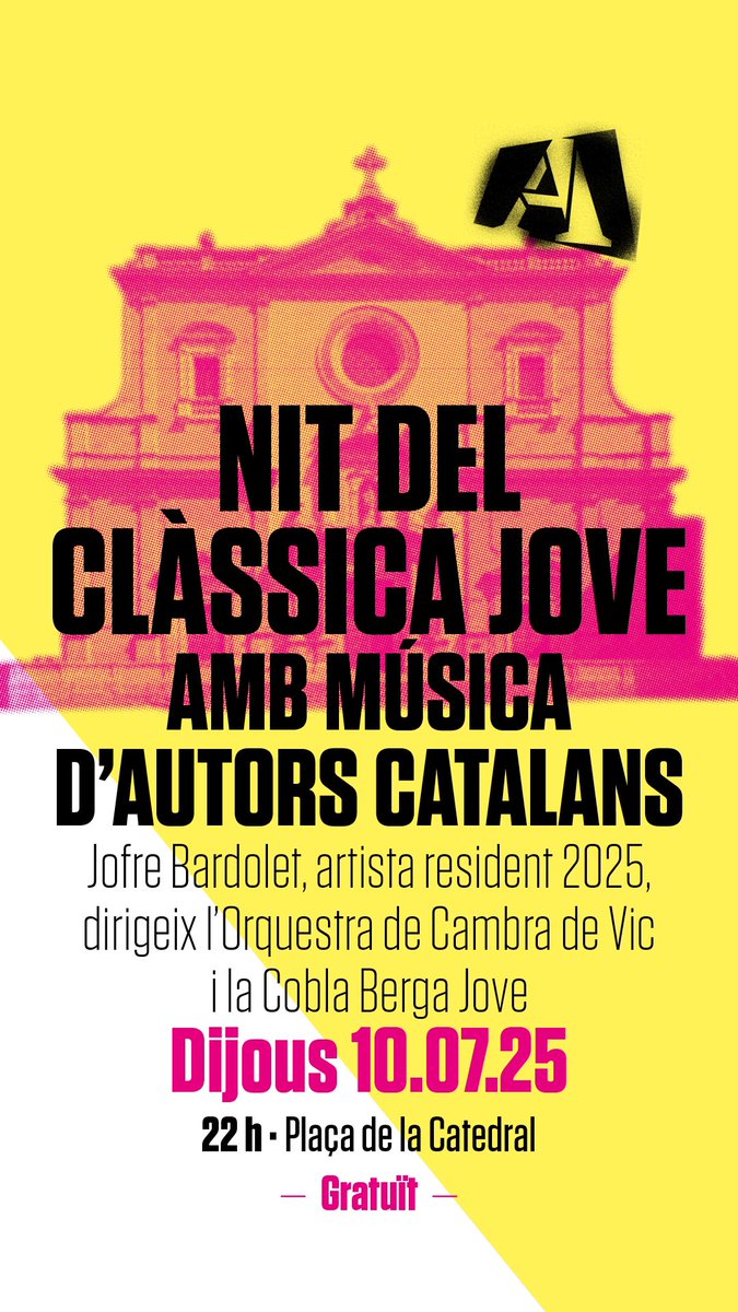 🎉Viu la FESTA MAJOR DE VIC amb una comèdia i música a la fresca!

SOGRE DE LLOGUER
Dg. 06/07 
19 h (exhaurit) - 21.30 h (disponibles)
Sala 1 Ramon Montanyà

NIT DEL CLÀSSICA JOVE. Un homenatge als autors catalans
Dj. 10/07
22 h
Plaça de la Catedral
Gratuït

Bona Festa Major! ✨