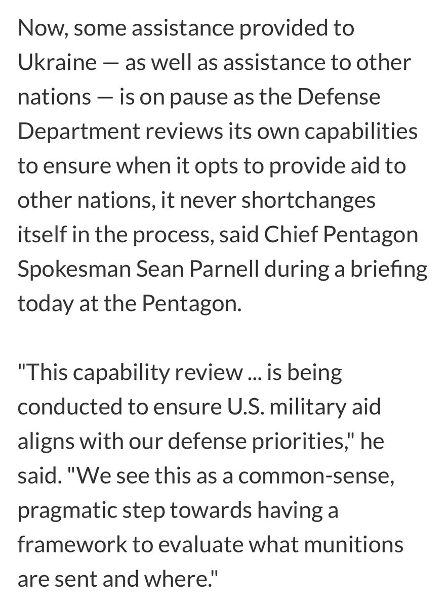 Capability review is such a suitable excuse to halt aid to Ukraine which while fighting existential war against Russia checks Russian imperialism. Thus it’s contrary to common sense which is mentioned by DoD.