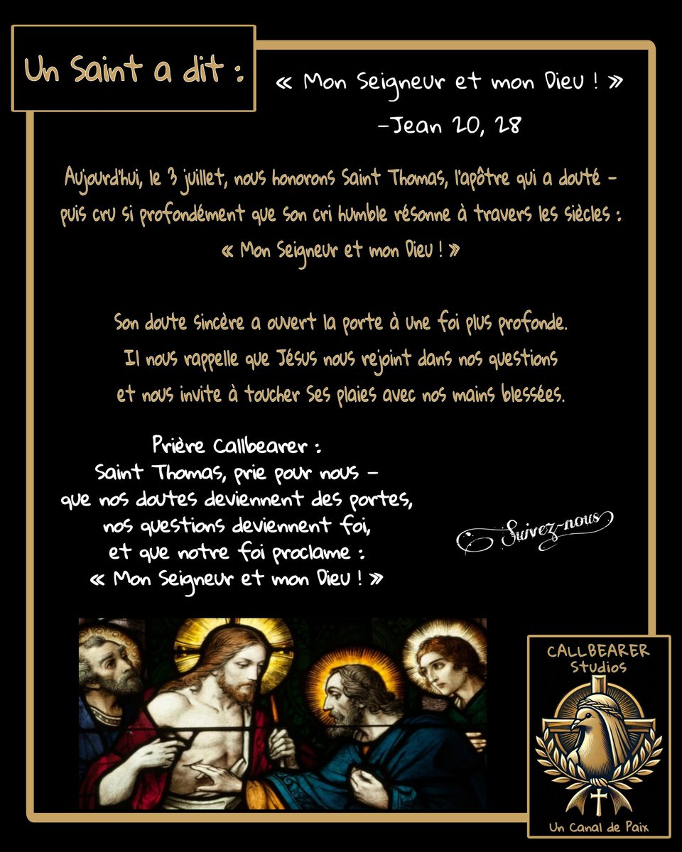 callbearer_fr's tweet photo. Saint Thomas Apôtre
#SaintThomas #ThomasApôtre #MonSeigneurEtMonDieu #Foi #DouteEtFoi #Catholique #Chrétien #ApôtreDuChrist #Callbearer #CallbearerStudios #Callbearer_fr https://t.co/B3M7DIXETj