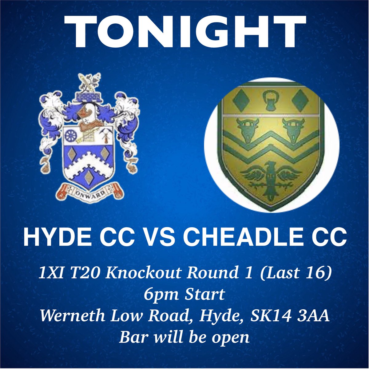 Hyde CSC🏏 (@hydecc_sc) on Twitter photo TONIGHT 🏏
The First Team are in T20 Knockout Action in the last 16!
🆚 <a href="/CheadleCC/">Cheadle Cricket Club</a>
🗓️ Thursday 3rd July
⏰ 6pm Start
🏡 Hyde C&SC, Werneth Low Road, Hyde, SK14 3AA
🍻 The bar will be open
Come and show your support in an important game! 👏🏻☀️ TONIGHT 🏏
The First Team are in T20 Knockout Action in the last 16!
🆚 <a href="/CheadleCC/">Cheadle Cricket Club</a>
🗓️ Thursday 3rd July
⏰ 6pm Start
🏡 Hyde C&SC, Werneth Low Road, Hyde, SK14 3AA
🍻 The bar will be open
Come and show your support in an important game! 👏🏻☀️