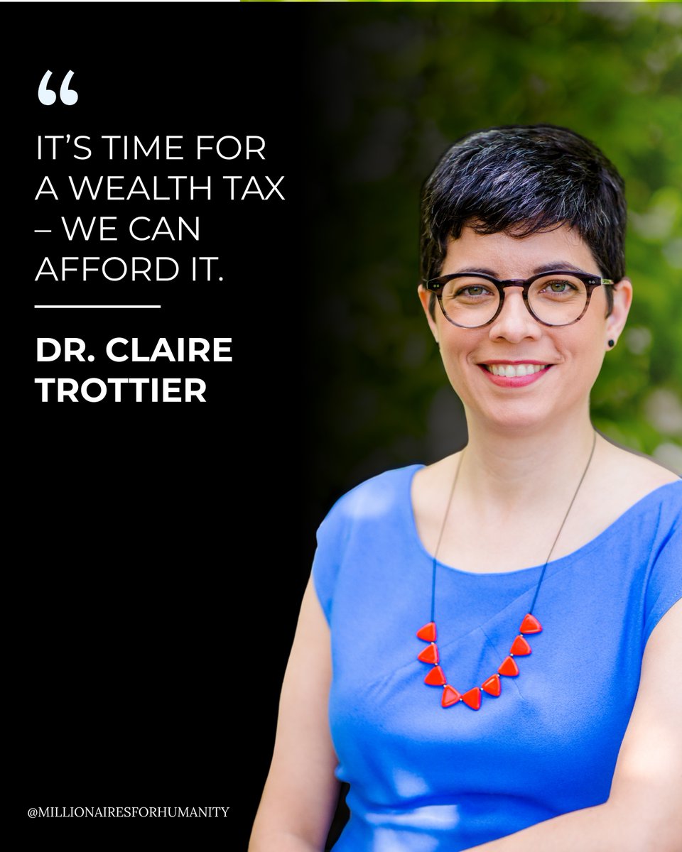 Millionaires for Humanity (@mills4humanity) on Twitter photo Dr. Claire Trottier isn't just asking for a wealth tax. She's leading the charge.
As the Chair of <a href="/PatMillsCanada/">Patriotic Millionaires Canada</a> and a member of our network, she represents a growing global chorus of wealthy individuals demanding fairer taxation.
#TaxTheRich #WealthTax #PatrioticMillionaires Dr. Claire Trottier isn't just asking for a wealth tax. She's leading the charge.
As the Chair of <a href="/PatMillsCanada/">Patriotic Millionaires Canada</a> and a member of our network, she represents a growing global chorus of wealthy individuals demanding fairer taxation.
#TaxTheRich #WealthTax #PatrioticMillionaires