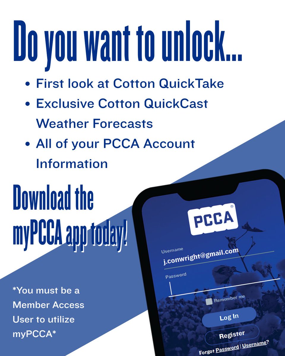 Do you want the chance to unlock access to exclusive PCCA content, like having a first look at Cotton QuickTake, and all your PCCA account information? Download the myPCCA app in your app store today!
#myPCCAapp