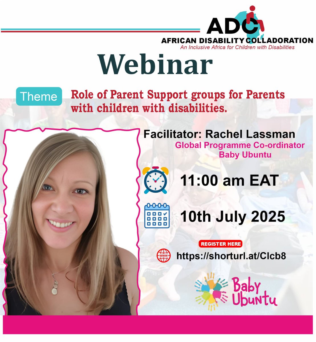 Afr_Disability's tweet photo. Join us on 10th July at 11:00 AM (EAT) for a powerful session on
"The Role of Peer Support Groups for Parents of Children with Disabilities"
with Rachel Lassman, Global Coordinator - Baby Ubuntu.
💬 Discover how connection and shared experience can empower https://t.co/tNTsa0sk9a