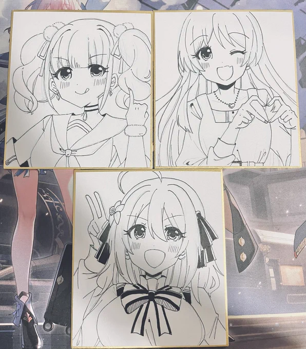 とりあえず3枚色紙出来た〰️!愛音ちゃん、ヒナ、リリィさん️中々可愛くでけた💪✨ 