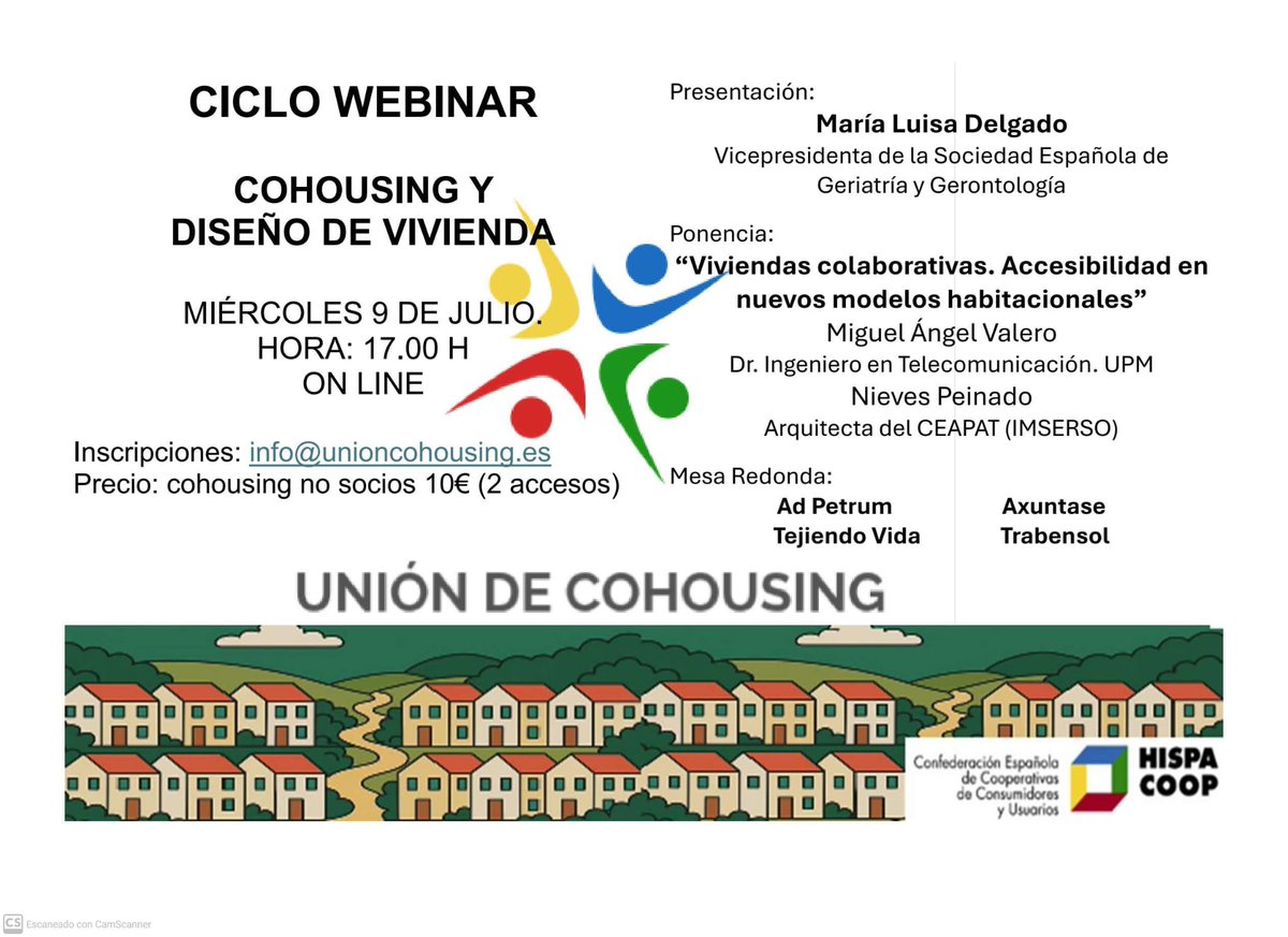 Si os ronda por la cabeza el tema del cohousing y si queréis ampliar la información os recomendamos este webinar con una interesante mesa redonda con representantes de proyectos como #AdPetrum , #Axuntase , #Trabensol y #TejiendoVida