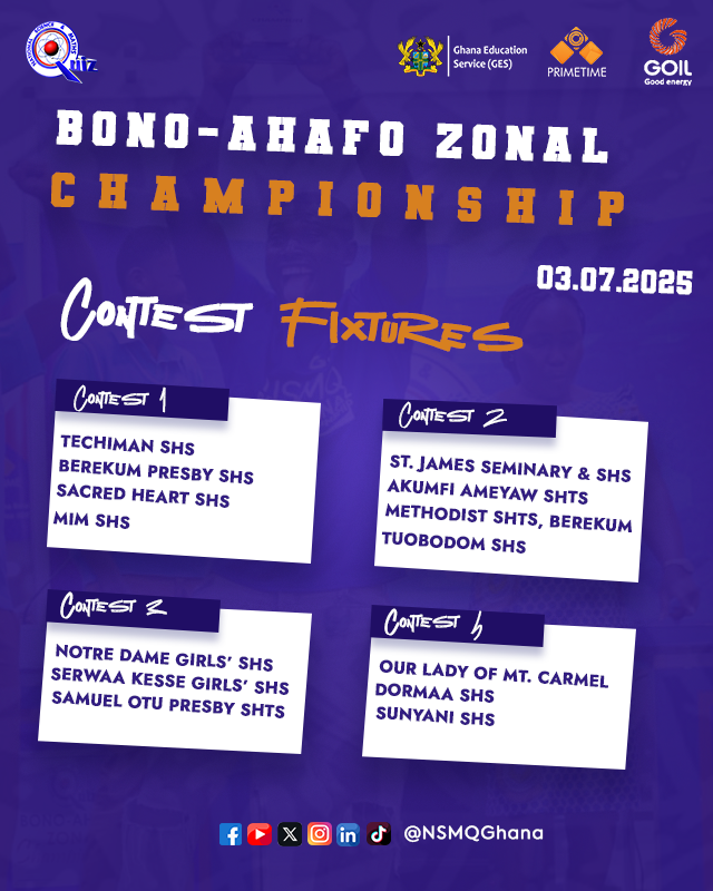 NSMQGhana's tweet photo. BONO-AHAFO ZONAL CHAMPIONSHIP:

It's Championship seasonnnn🔥🔥

Your school make am? Anaa agye afe foforɔ?🥲

@Goil_Official

#NSMQ2025 #Primetime https://t.co/M5CsgdMXAO