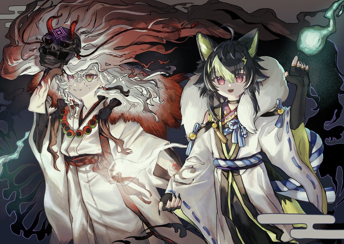 今回のにじそ10にて、いこまこまさん（#E_co888 ）の御本に寄稿させていた鬼と雷獣です👹💡🐕
遅ればせながらにじそお疲れさまでした☺️ 楽しいお誘いをいただき光栄でした！