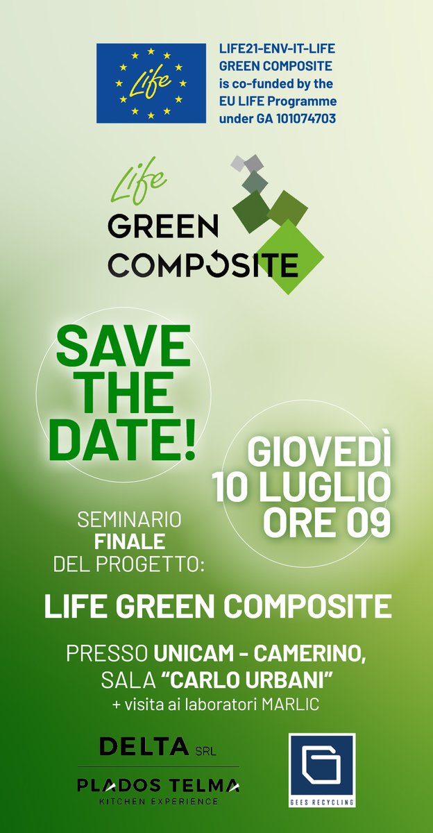 LIFEprogrammeIT's tweet image. LIFE GREEN COMPOSITE - Seminario finale. Camerino (MC), 10 luglio 2025
Vai alla notizia completa sul sito web del @MASE_IT al seguente link mase.gov.it/.../web/guest/…
#LIFEProgramme #LIFEprojects #LIFEproject