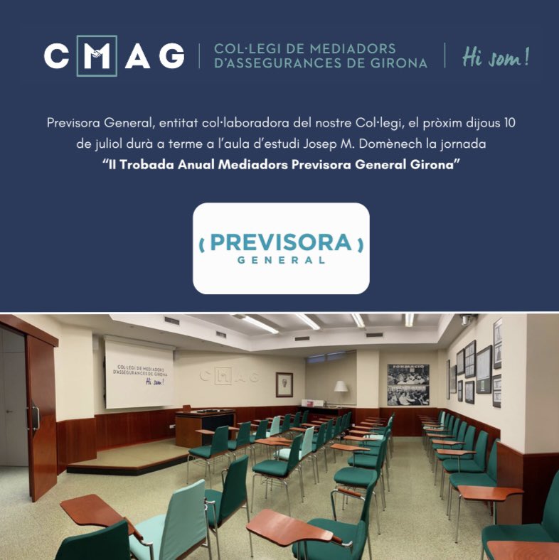 🗣️ El pròxim dijous 10 de juliol, Previsora General organitza la jornada “II Trobada Anual Mediadors Girona”

#assegurances #agents #corredors #mediadors #girona